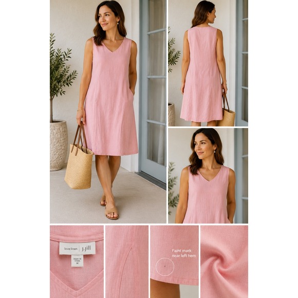 J. Jill Dresses & Skirts - J Jill Love Linen Blush Pink A Line Dress M 100% Linen Coastal Grandma